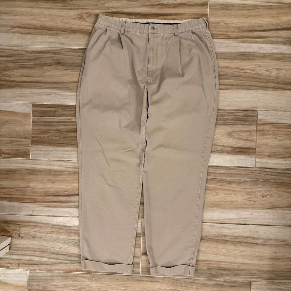 Polo Ralph Lauren Andrew Pant Mens 38x32 Tan Khaki Pleated Cuffed Chino Trousers